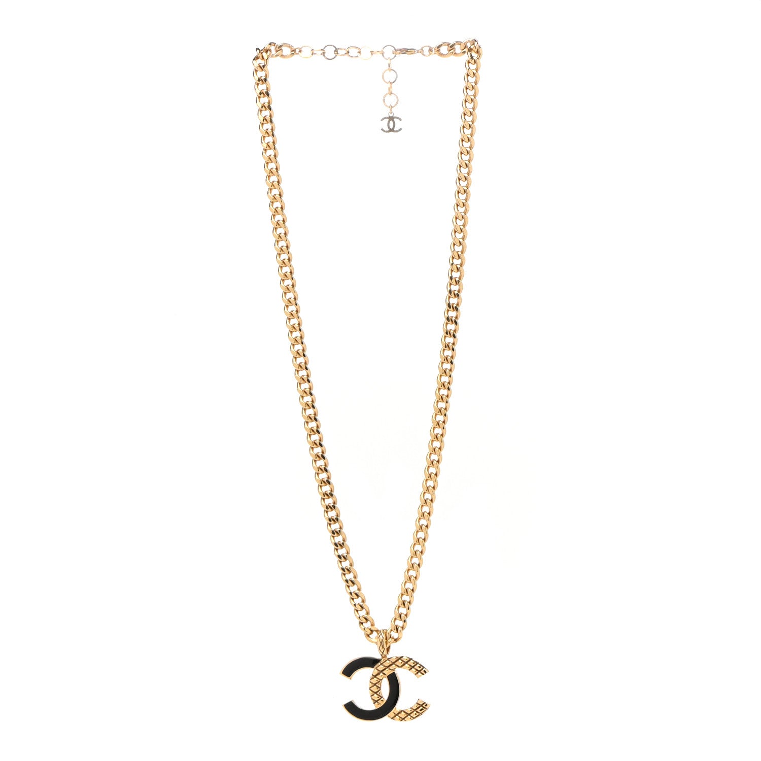 Chanel Metal Enamel Quilted CC Chain Necklace Pendant Gold Black 3 of 7