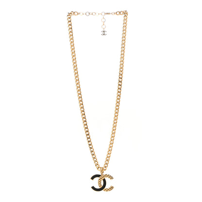 Chanel Metal Enamel Quilted CC Chain Necklace Pendant Gold Black 3 of 7