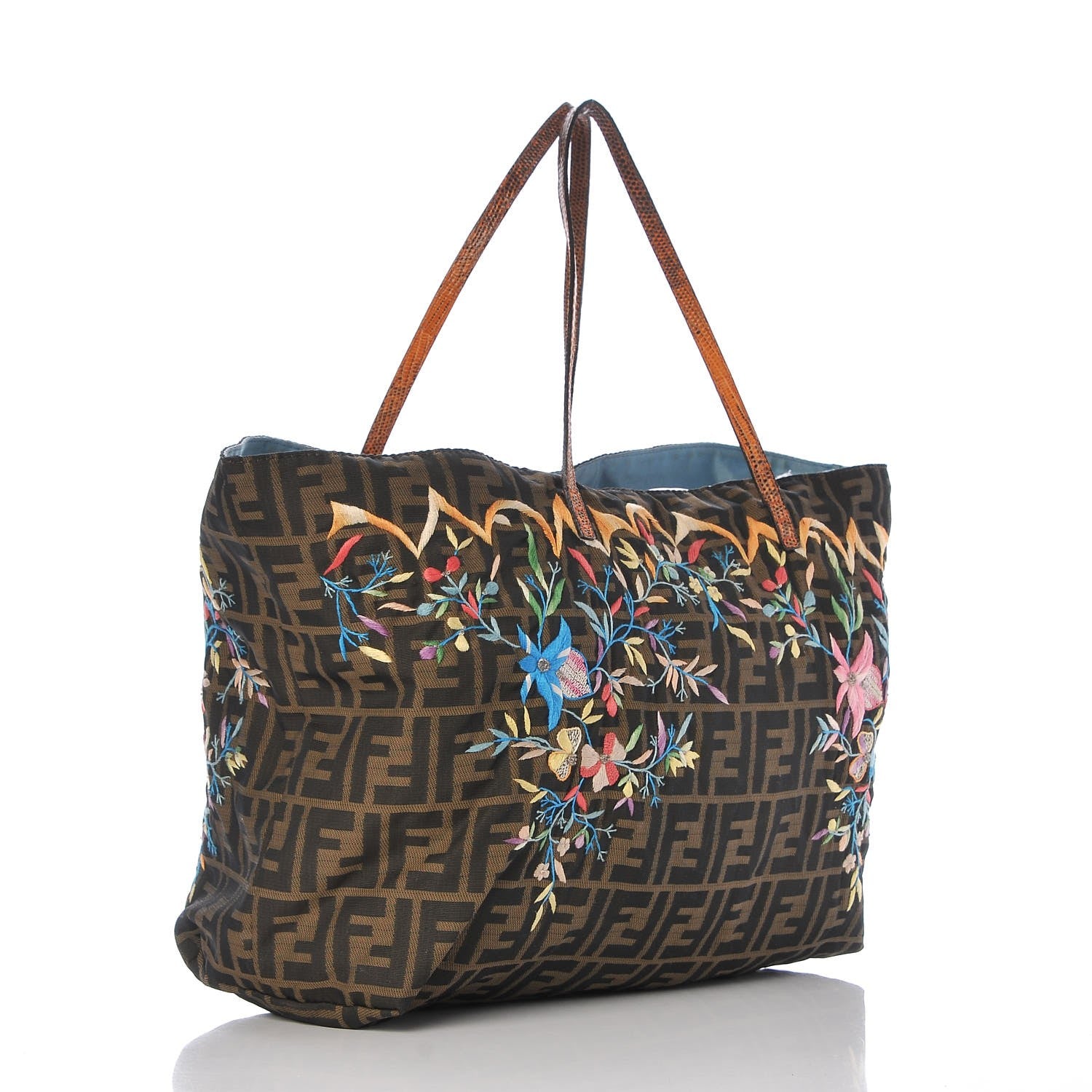 Fendi Lizard Zucca Embroidered Large Tote Tobacco Multicolor 3 of 9