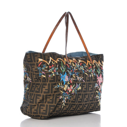 Fendi Lizard Zucca Embroidered Large Tote Tobacco Multicolor 3 of 9