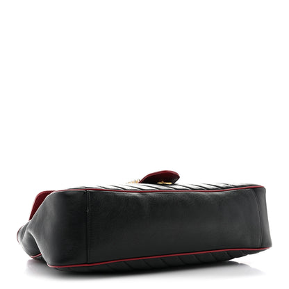 Gucci Vintage Effect Calfskin Matelasse Diagonal Large Torchon GG Marmont Shoulder Bag Black Romantic Cherry 4 of 13