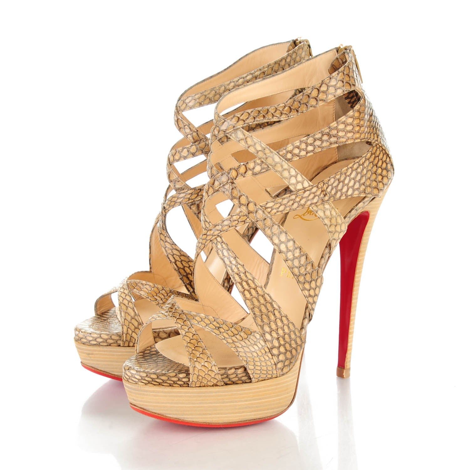 Christian Louboutin Python Balota 150 Platform Sandals 38.5 Beige 2 of 11