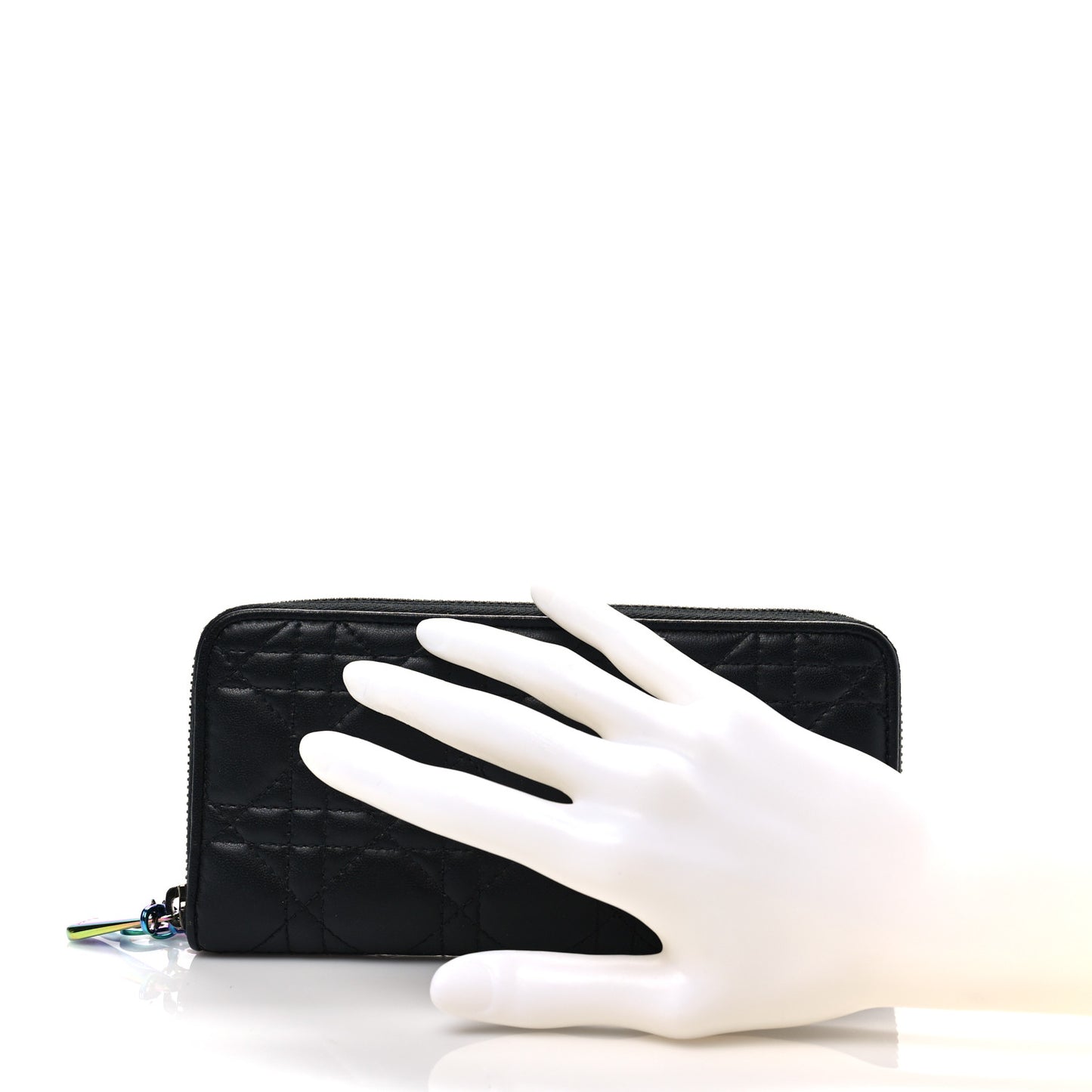 Lambskin Cannage Lady Dior Zip Wallet Black