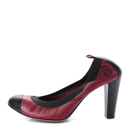 Chanel Lambskin CC Elastic Stretch Pumps 38.5 Red Black 1 of 11
