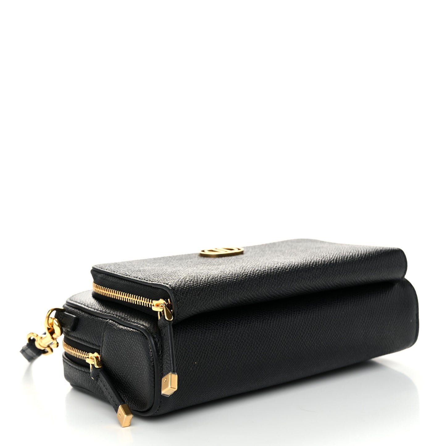 Grained Calfskin Caro Double Pouch Black