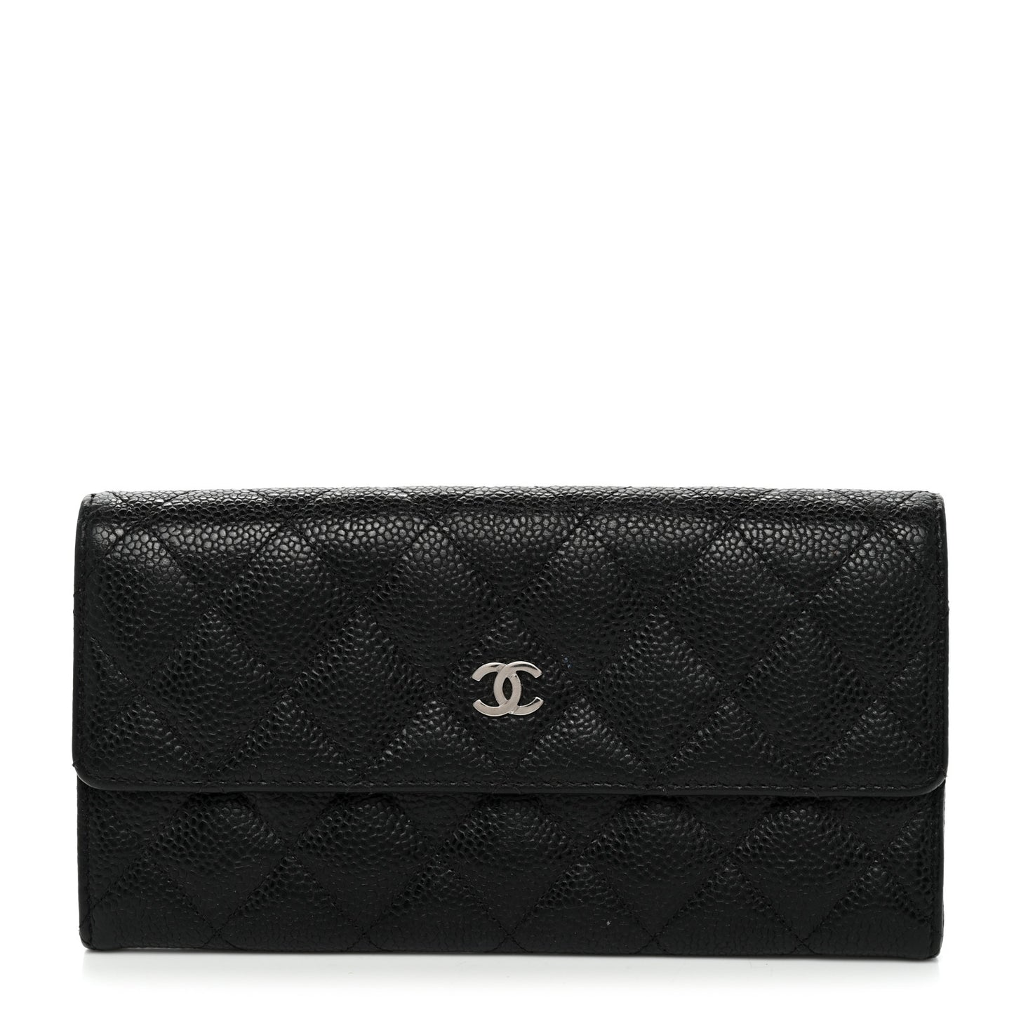 Caviar Quilted Large Gusset Flap Wallet Black