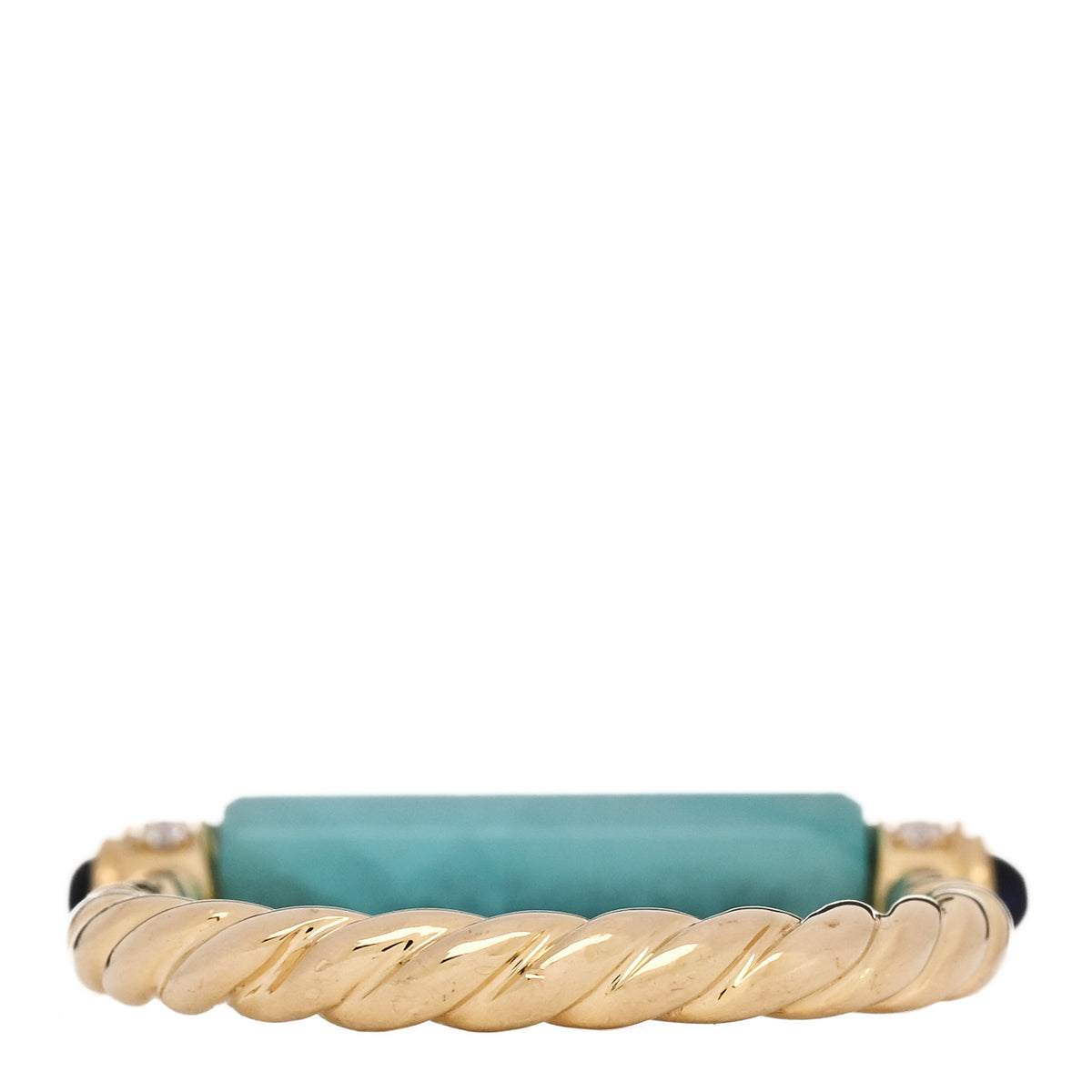 David Yurman 18K Yellow Gold Diamond Blue Sapphire Amazonite Lexington Barrel Ring  53 6.5 4 of 6