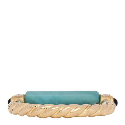 David Yurman 18K Yellow Gold Diamond Blue Sapphire Amazonite Lexington Barrel Ring  53 6.5 4 of 6
