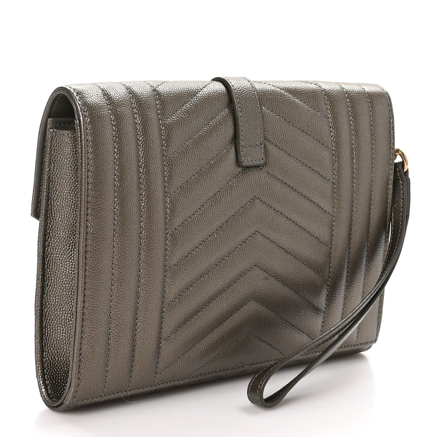 Grain De Poudre Textured Mixed Matelasse Triquilt Monogram Clutch Piombo