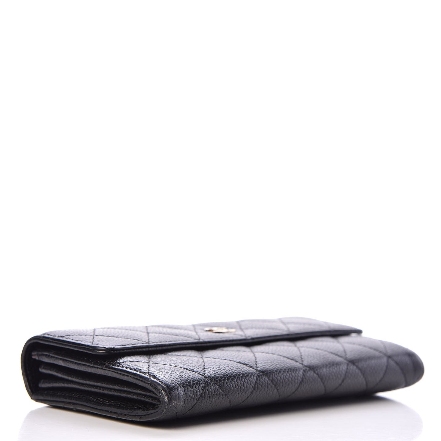Caviar Quilted Large Gusset Flap Wallet Black