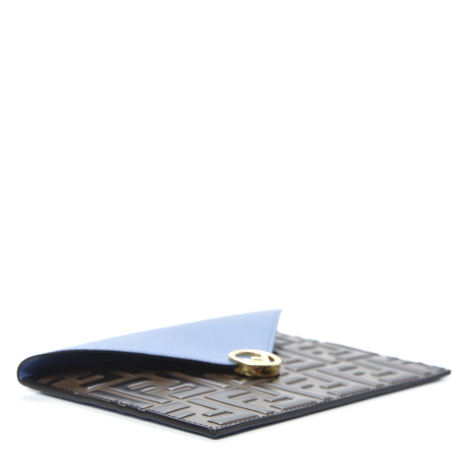 Fendi Vitello Cruise F is Fendi Bi-Color FF 1974 Embossed Medium Flat Envelope Pouch Maya Black Nebula 4 of 8