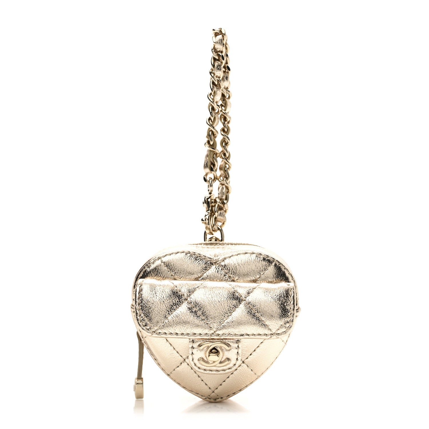 Chanel Metallic Lambskin Quilted CC Mini In Love Heart Bag Charm Gold 1 of 9