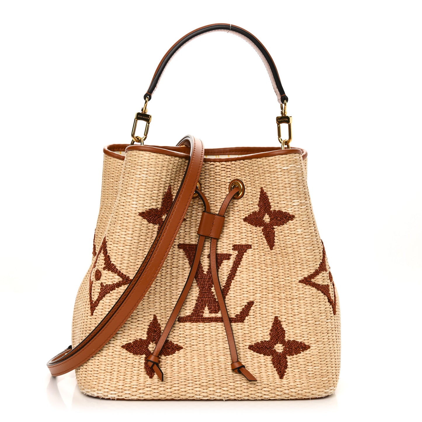 Raffia Calfskin Monogram Neonoe MM Tan