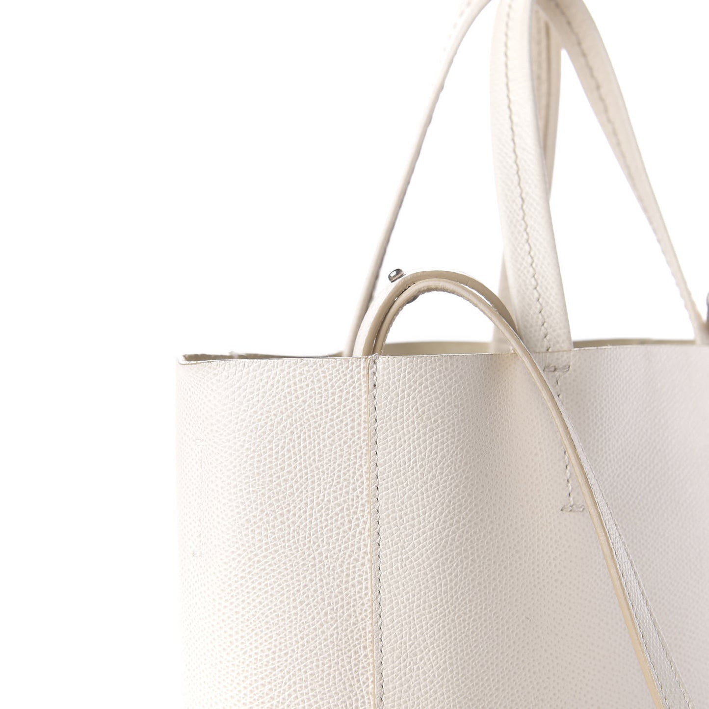 Grained Calfskin Small Vertical Bi-Cabas Cream Black