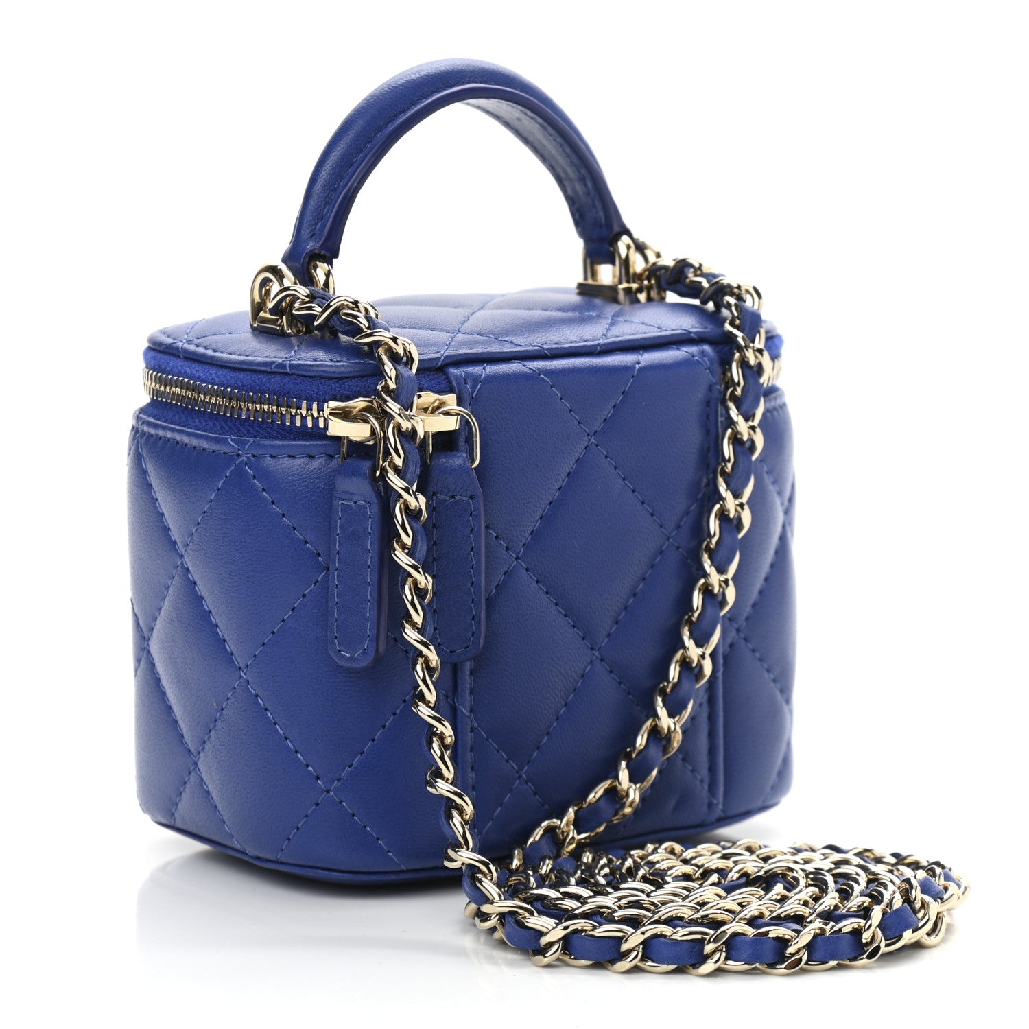 Chanel Lambskin Quilted Top Handle Mini Vanity Case With Chain Blue 3 of 11
