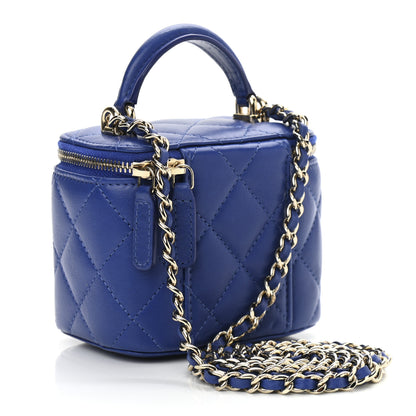 Chanel Lambskin Quilted Top Handle Mini Vanity Case With Chain Blue 3 of 11