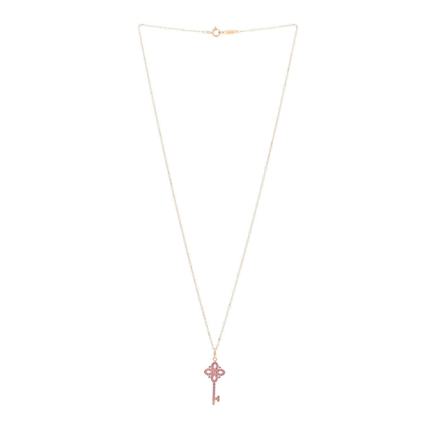 Tiffany 18K Rose Gold Pink Sapphire Mini Victoria Key Pendant Necklace 3 of 5