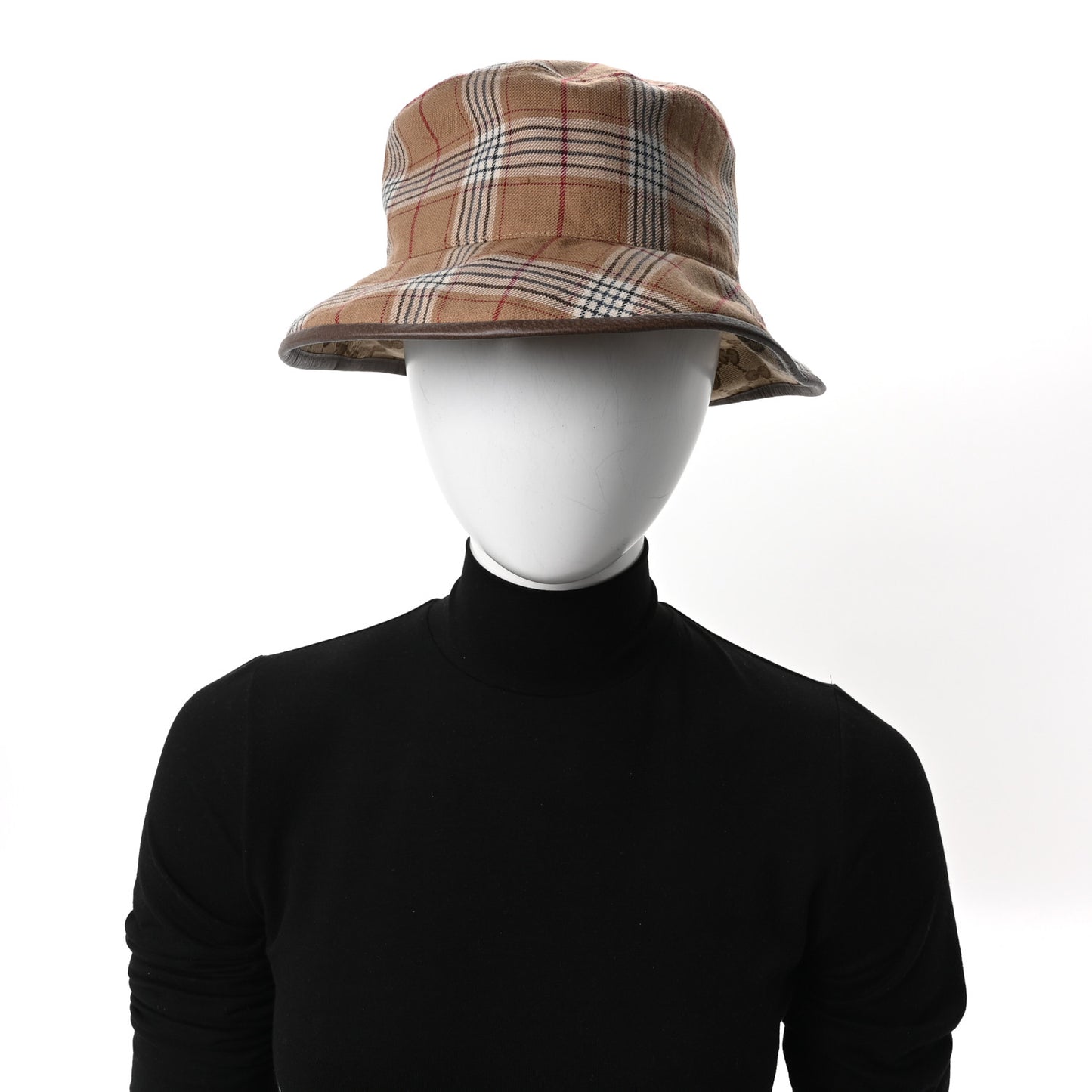 Monogram Plaid Bob Double Back Reversible Bucket Hat Beige