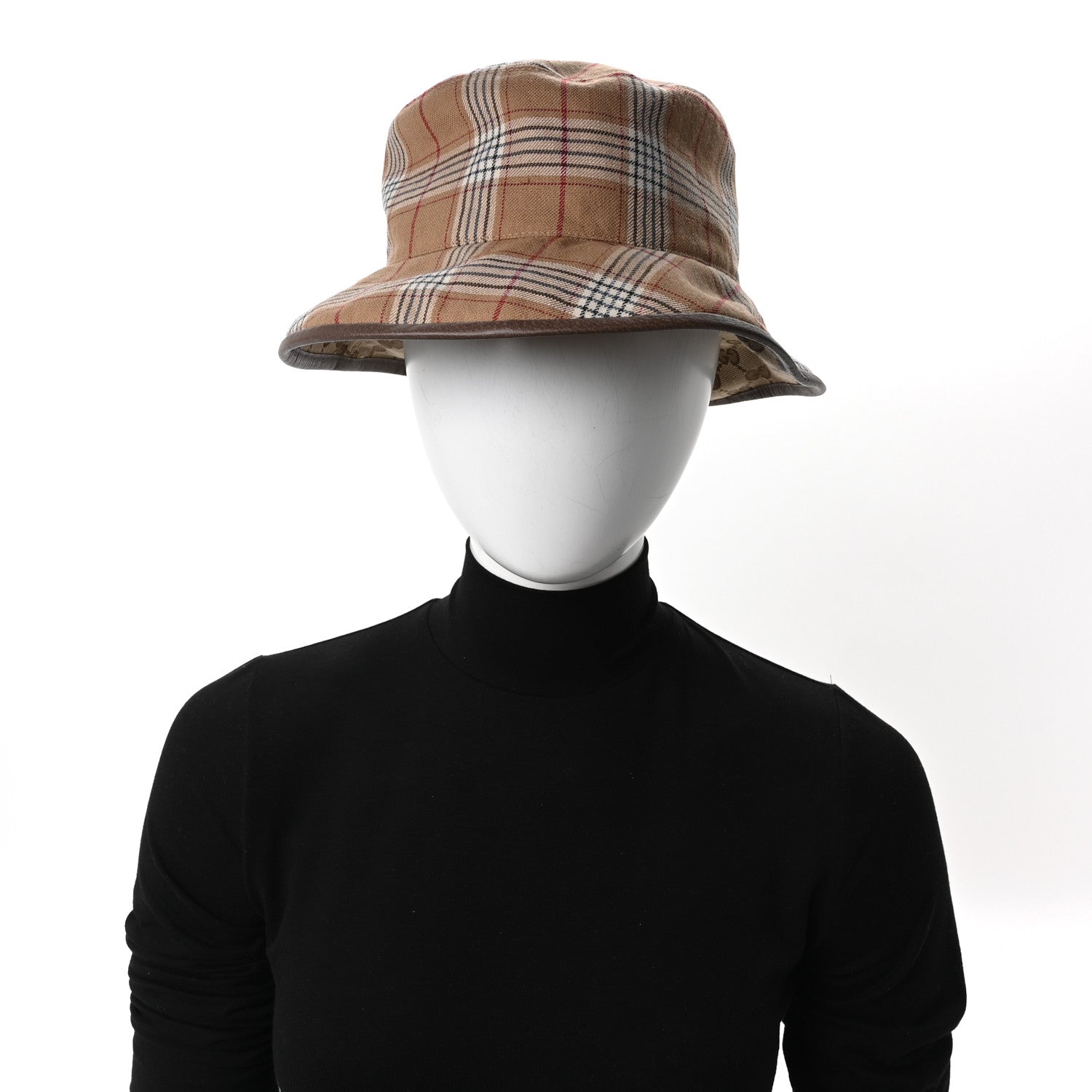 Gucci Monogram Plaid Bob Double Back Reversible Bucket Hat Beige 10 of 10