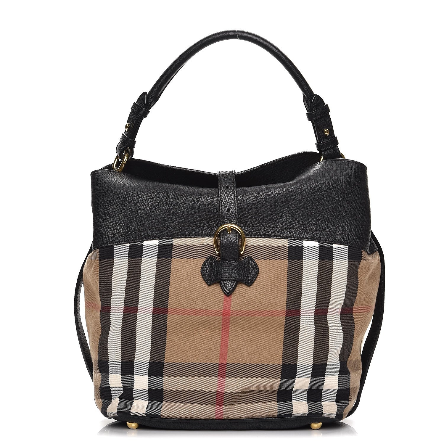 Burberry Grainy Calfskin House Check Medium Sycamore Hobo Black 1 of 14
