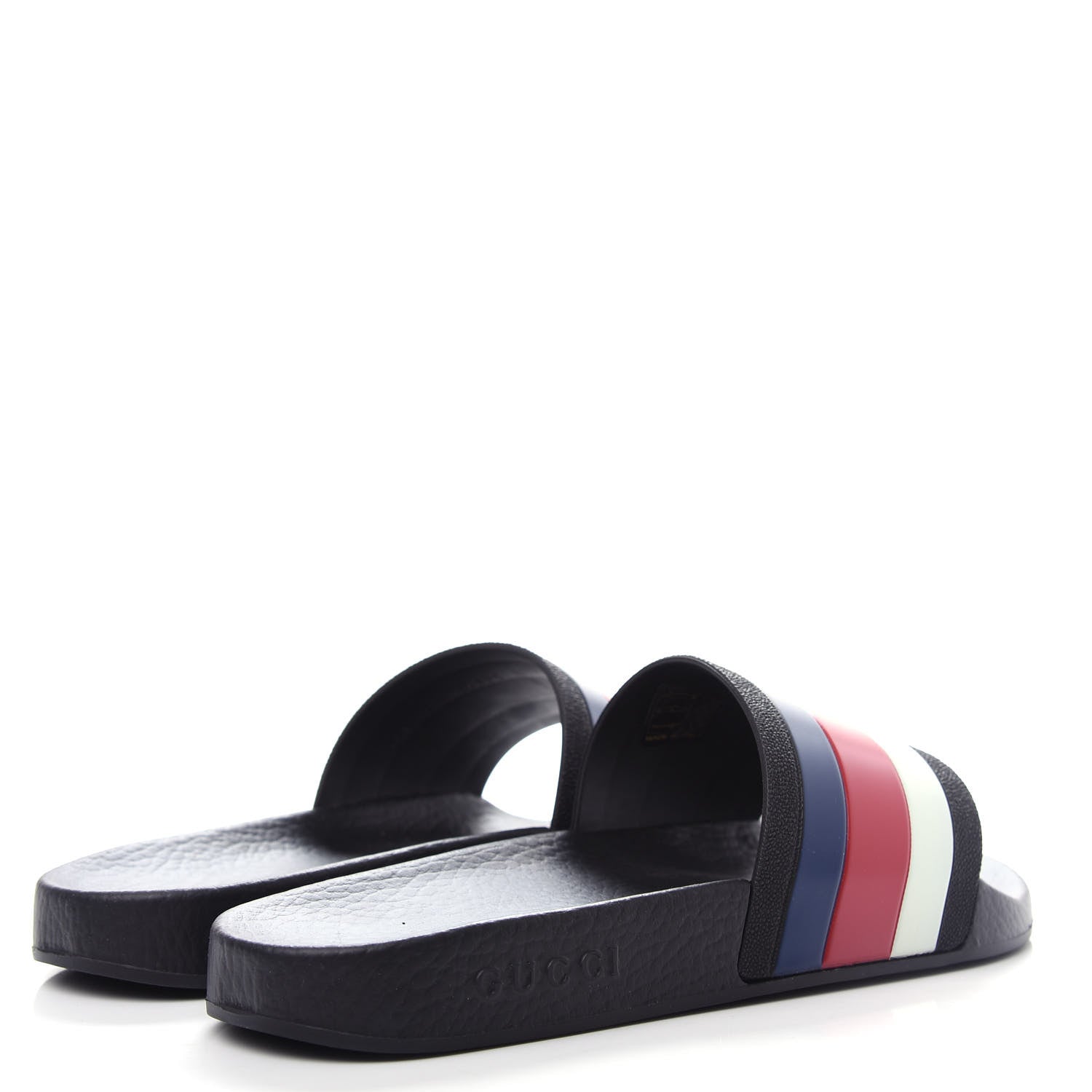 Gucci Rubber Web Mens Pool Slide Sandals 5 Black Mystic White Hibiscus Red Marine 4 of 10