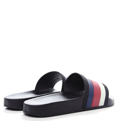 Gucci Rubber Web Mens Pool Slide Sandals 5 Black Mystic White Hibiscus Red Marine 4 of 10