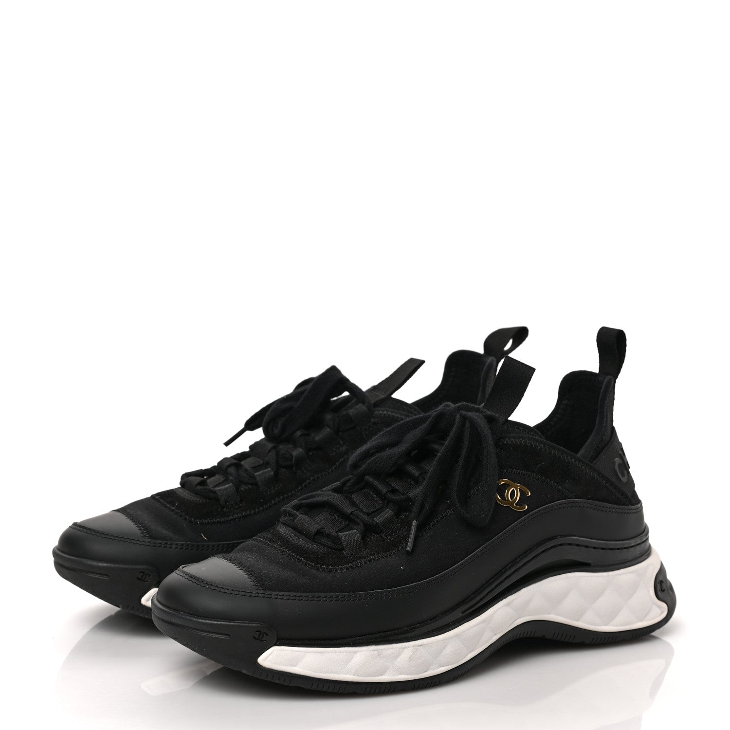 Chanel Velvet Calfskin Mixed Fibers CC Sneakers 38.5 Black 3 of 9