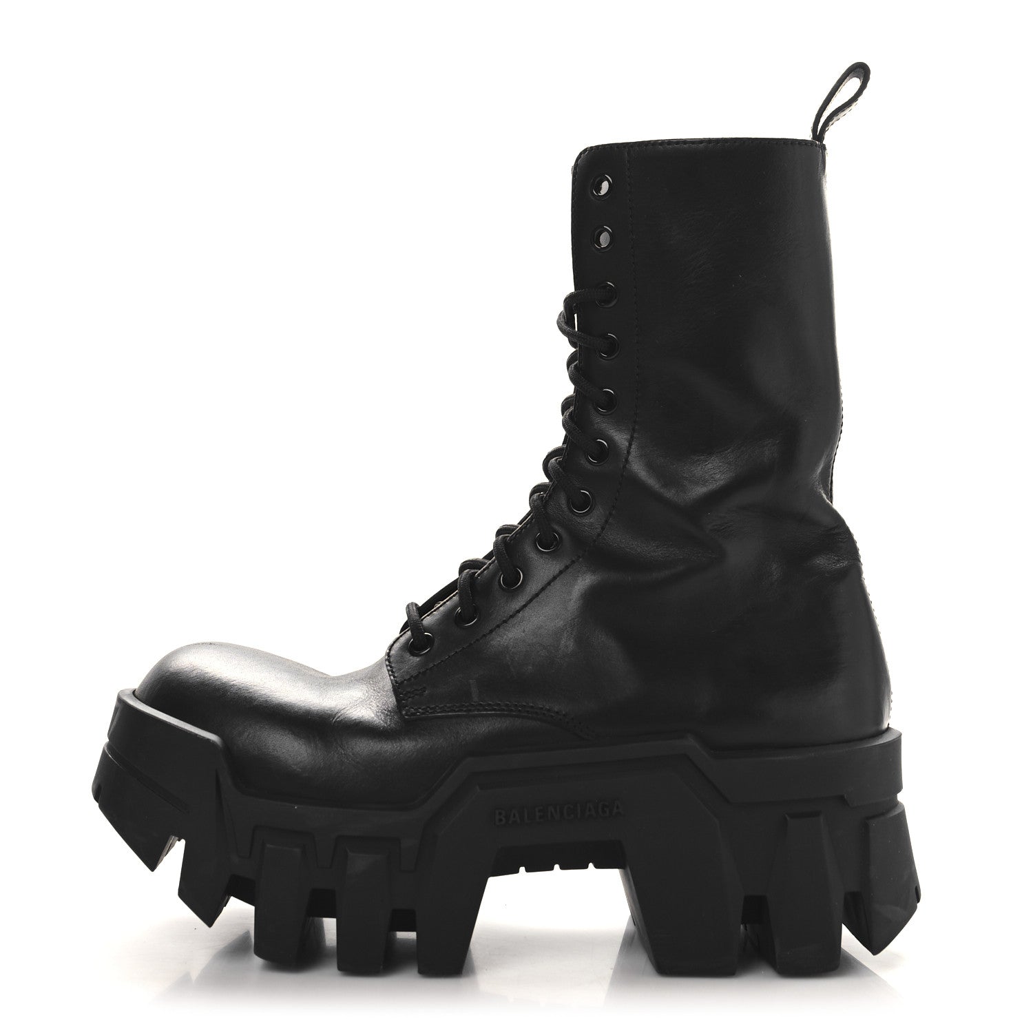 Balenciaga Calfskin Womens Bulldozer Lace Up Boots 38 Black 1 of 8