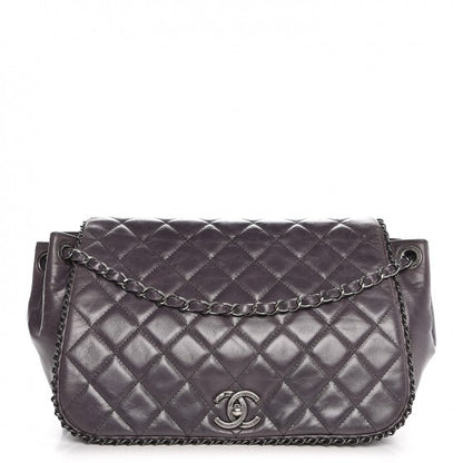 Chanel Calfskin Quilted Large CC Enchained Accordion Flap Grey 1 of 9