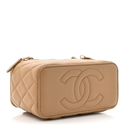 Chanel Lambskin Quilted Small Top Handle Vanity Case With Chain Beige 4 of 14