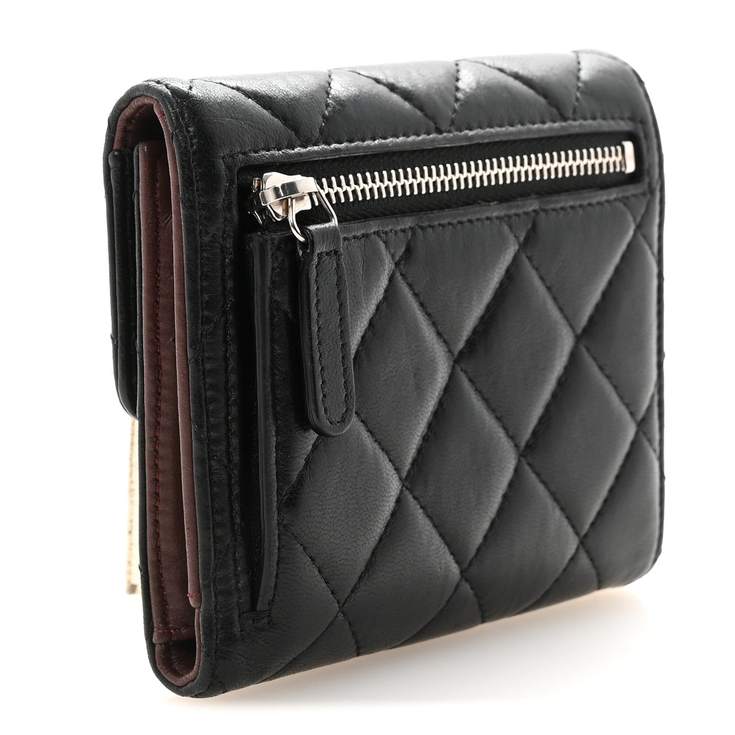 Chanel Lambskin Quilted Compact Flap Wallet Black 1882039