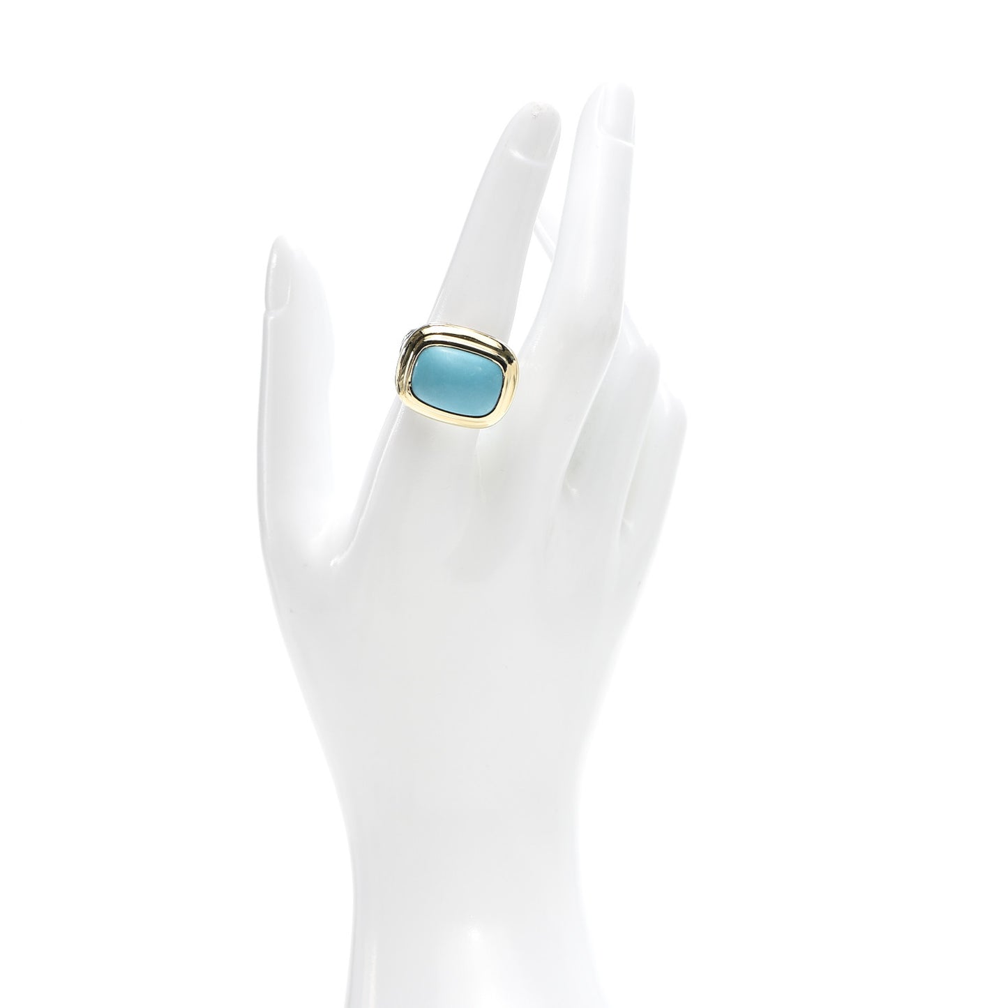 Sterling Silver 18K Yellow Gold Turquoise 18mm Waverly Ring 57 8