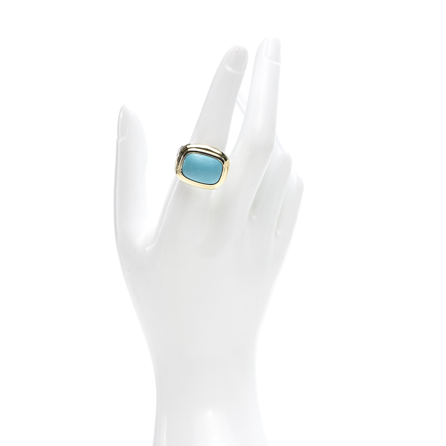 David Yurman Sterling Silver 18K Yellow Gold Turquoise 18mm Waverly Ring 57 8 2 of 6