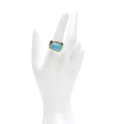 David Yurman Sterling Silver 18K Yellow Gold Turquoise 18mm Waverly Ring 57 8 2 of 6