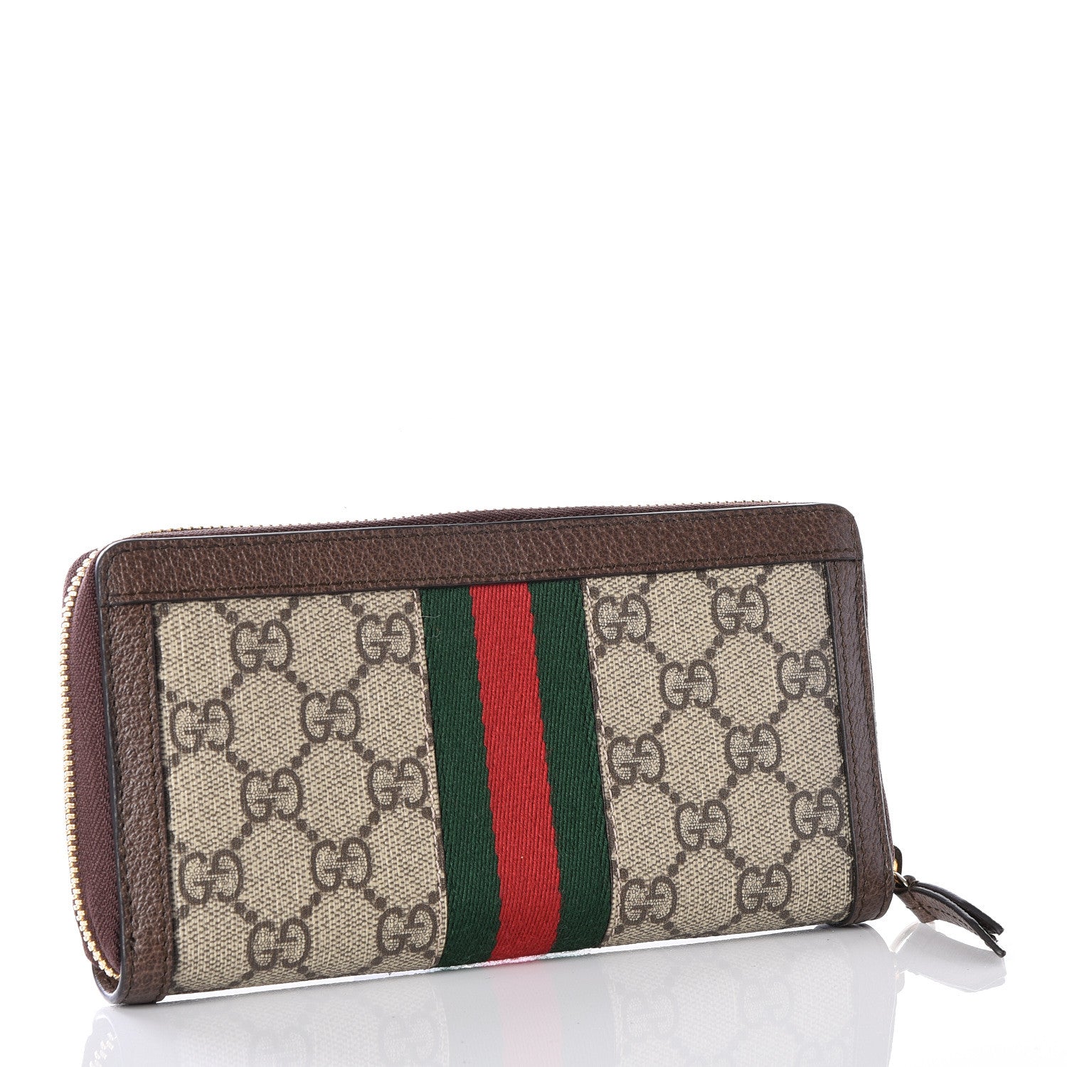 Gucci GG Supreme Monogram Web Ophidia Zip Around Wallet Brown 2 of 7