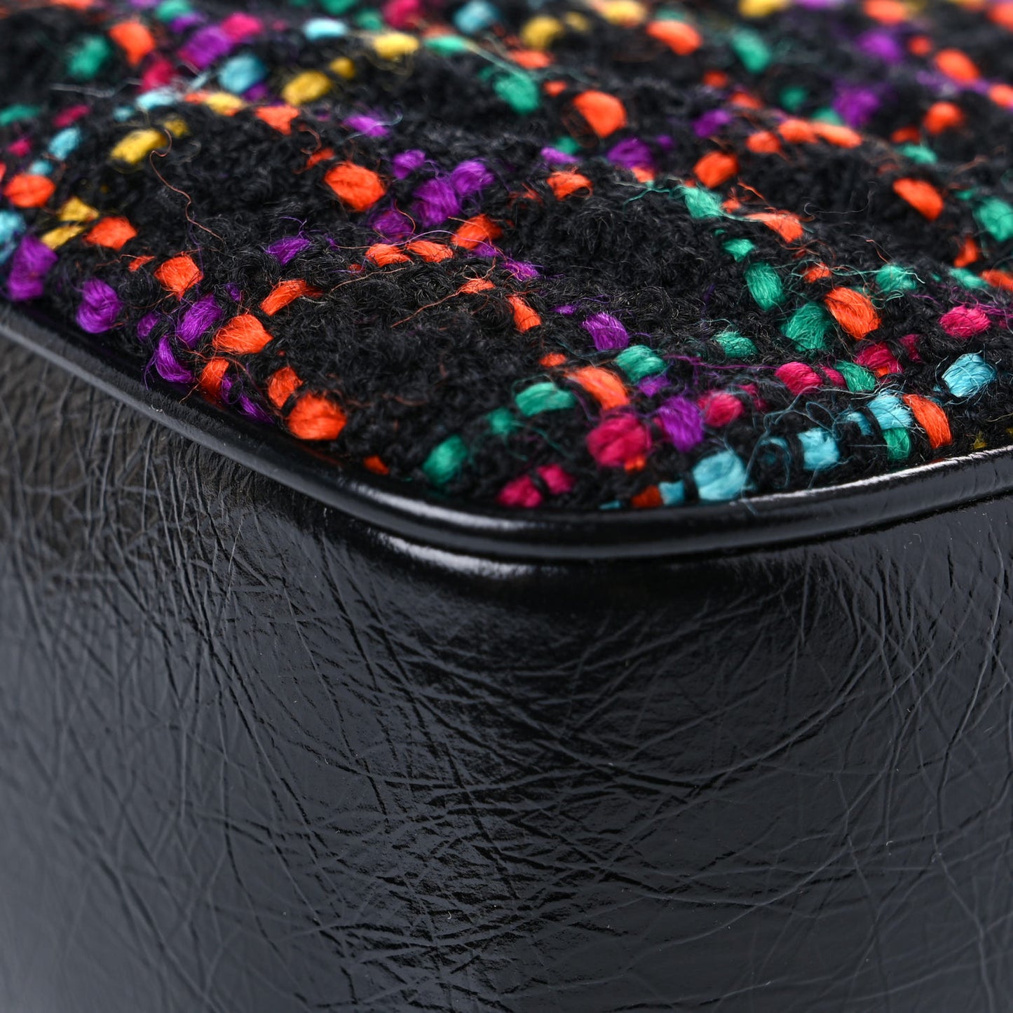 Tweed Calfskin Monogram Lou Camera Bag Black
