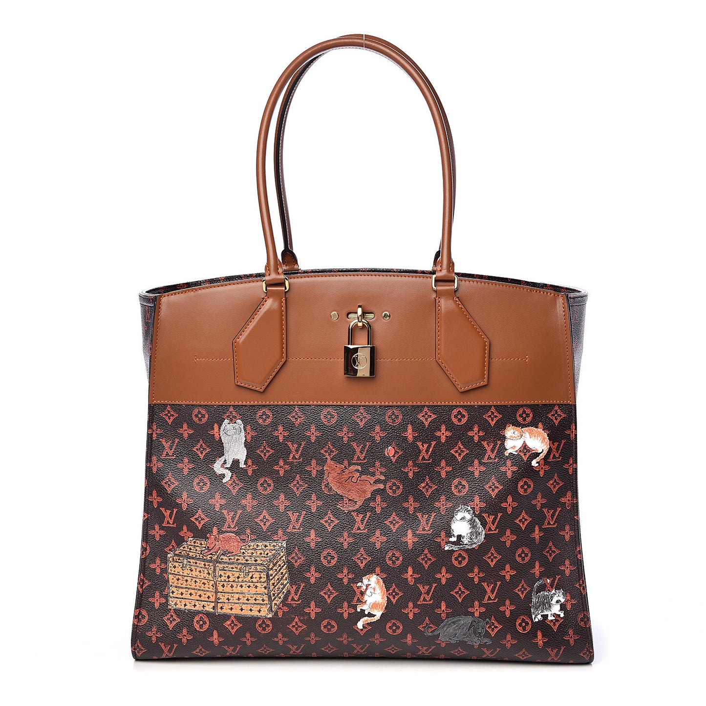 Calfskin Catogram City Steamer Cabas XXL Orange Marron
