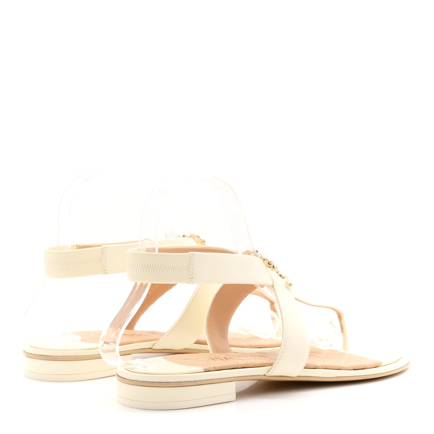 Chanel Lambskin Chain CC Thong Sandals 39 Ivory 5 of 10