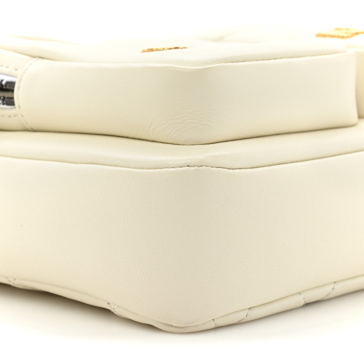 Calfskin Quilted Small Camera Case White