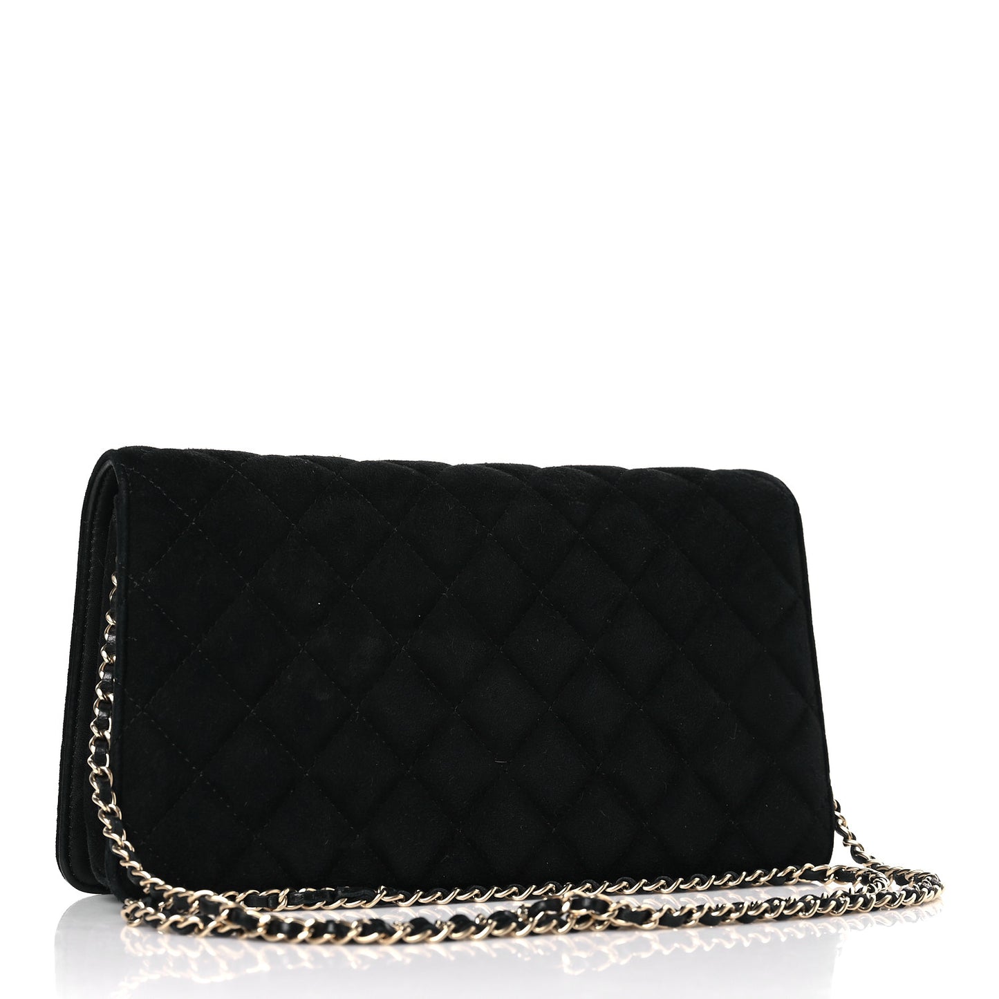 Suede Quilted Crystal Pearl CC Flap Black