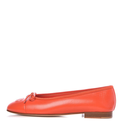 Chanel Goatskin Cap Toe CC Ballerina Flats 37 Orange 1 of 10