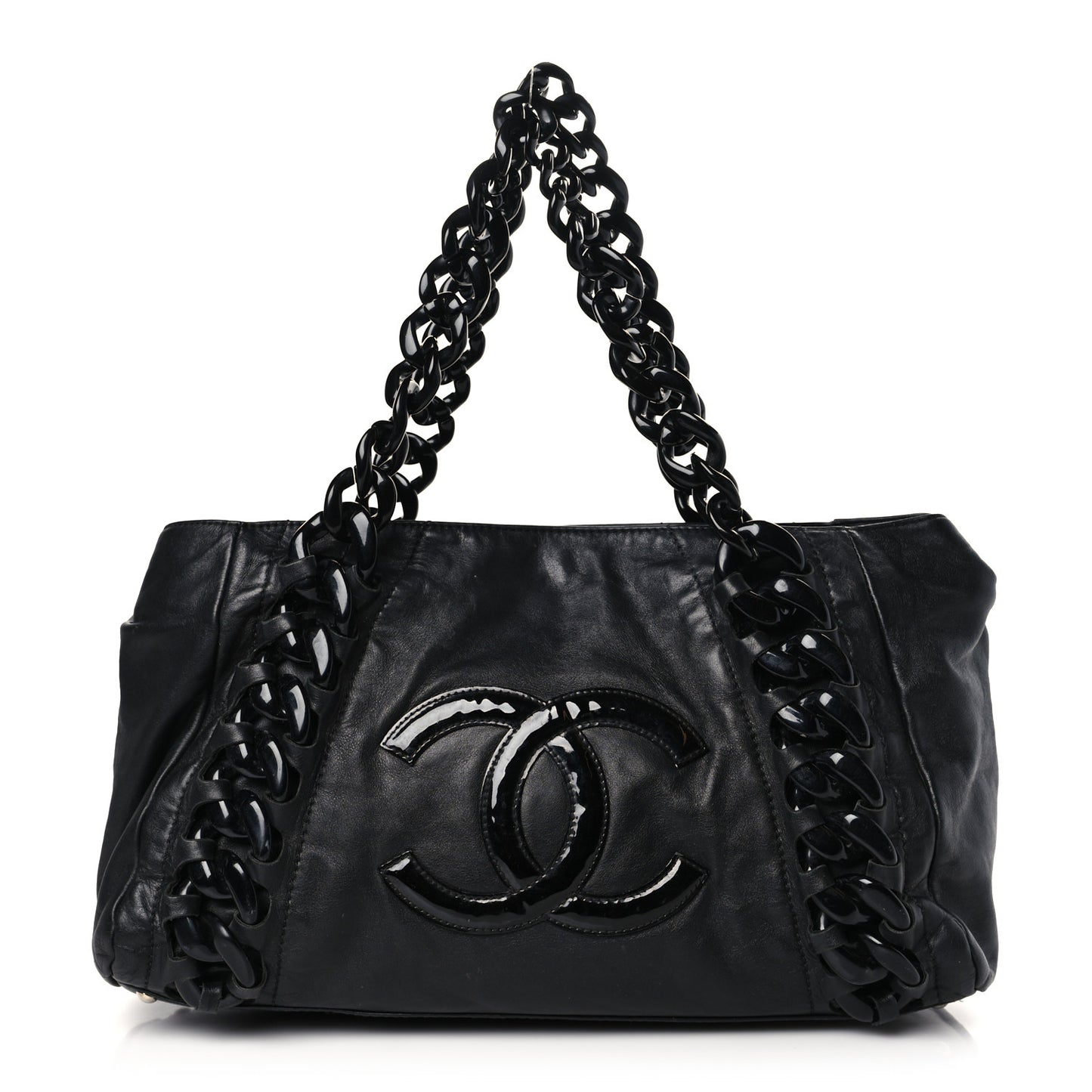 Calfskin Modern Chain Rhodoid East West Tote Black