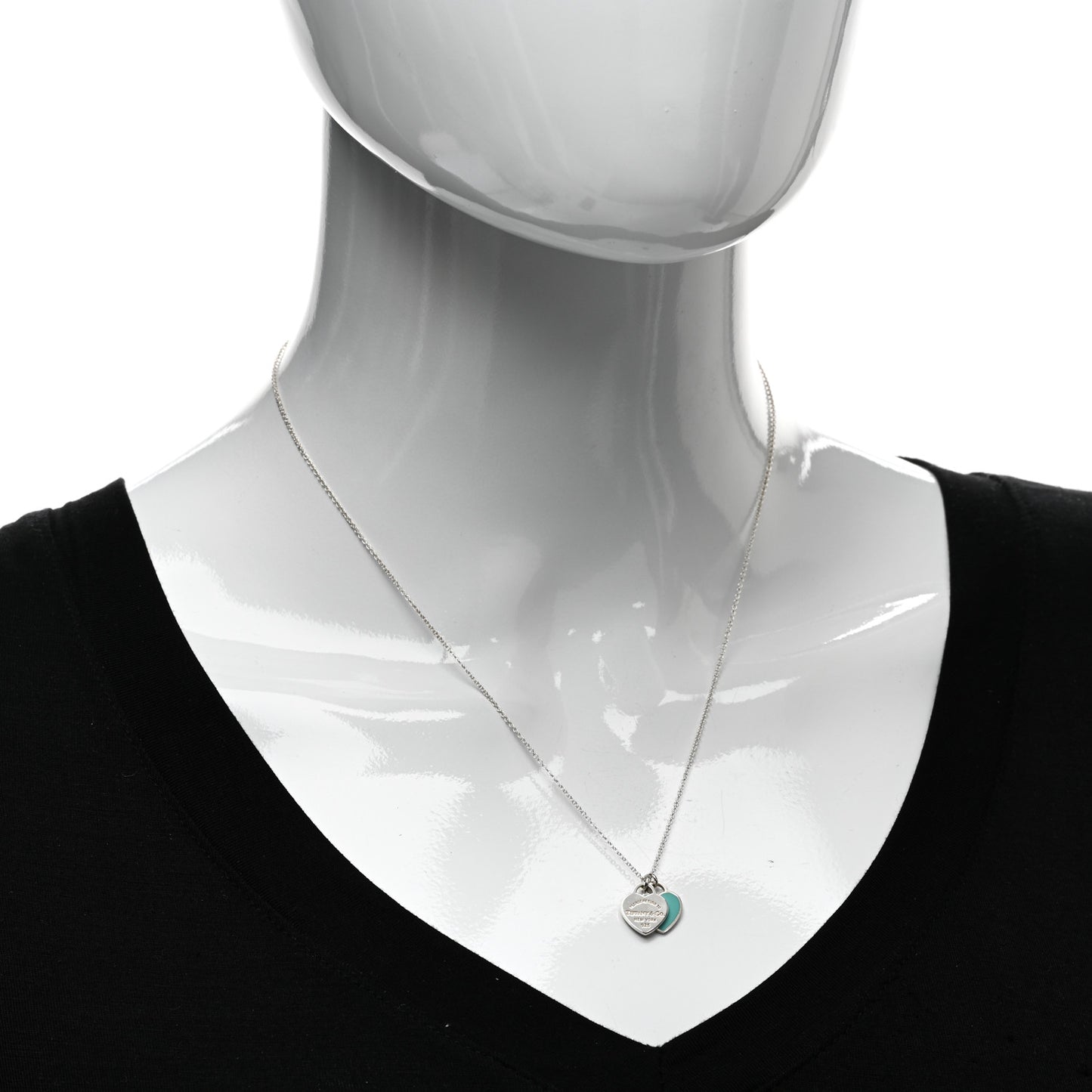 Sterling Silver Enamel Return to Tiffany Double Mini Heart Tag Pendant Necklace Blue