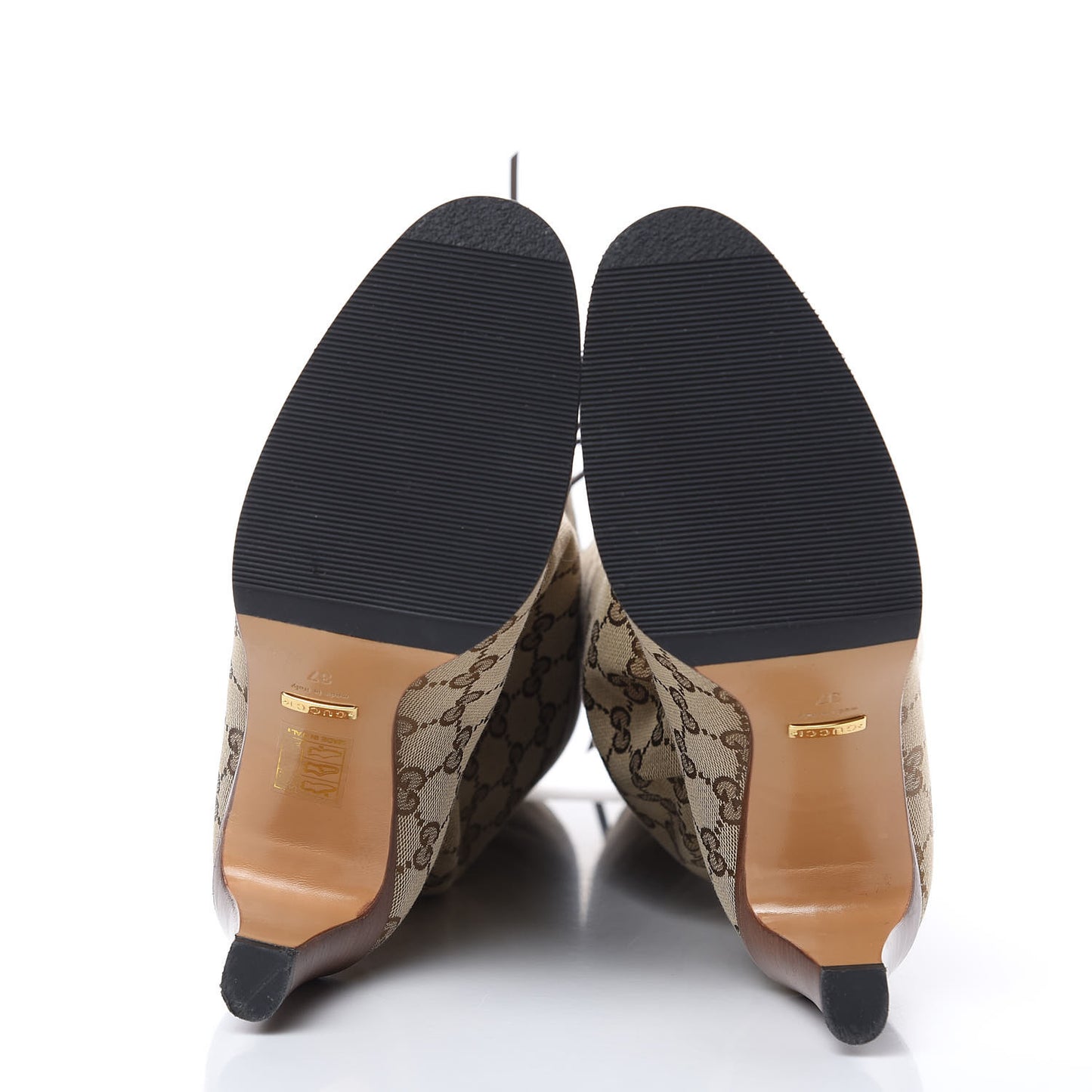 Monogram Lisa Mid Heel Boots 37 Beige Ebony