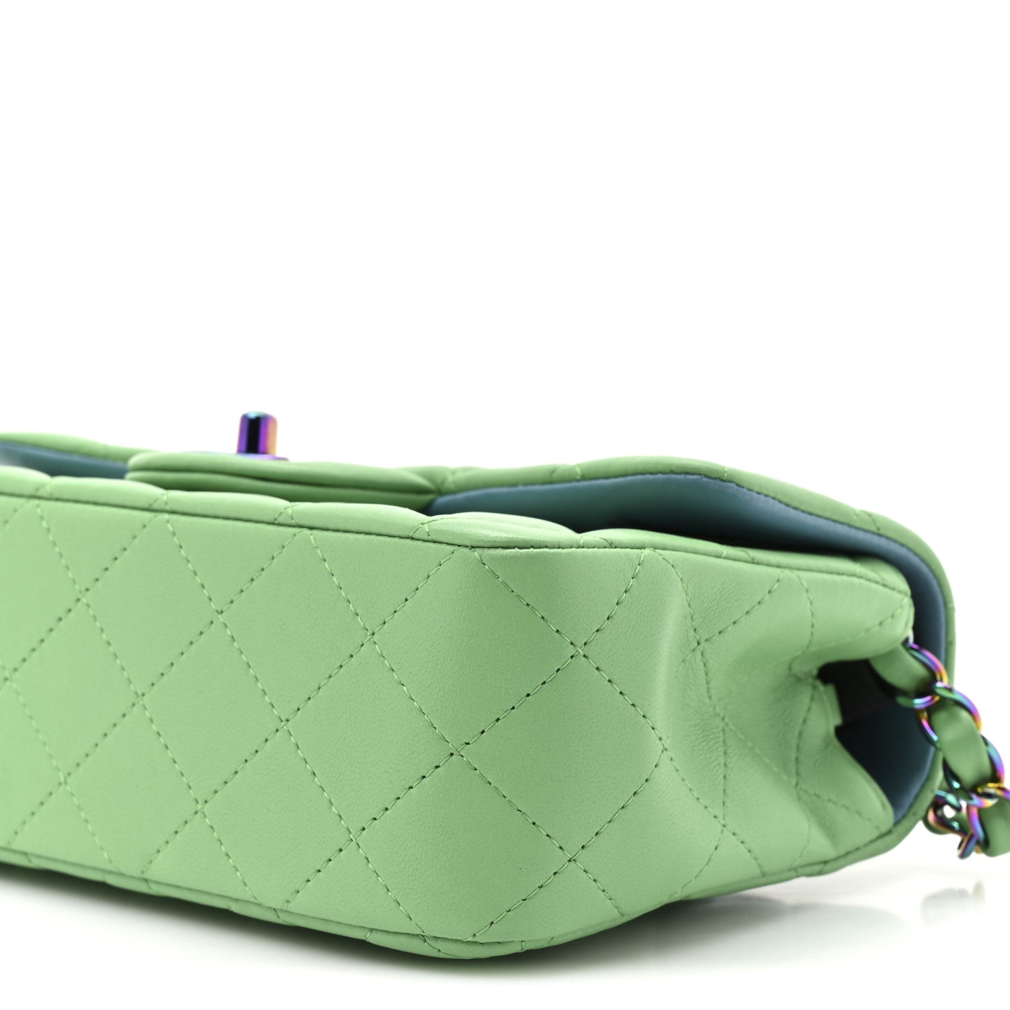 Lambskin Quilted Mini Rectangular Flap Green Blue