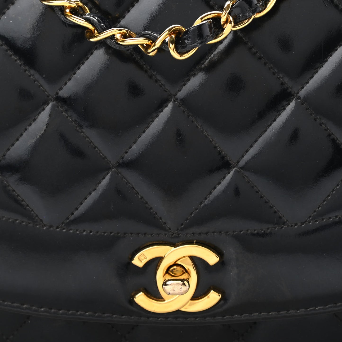 Patent Quilted Medium Single Flap Bag Black