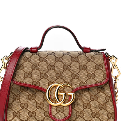 Gucci Monogram Glazed Calfskin Matelasse Diagonal Mini GG Marmont Top Handle Shoulder Bag Beige Ebony New Cherry Red 9 of 13
