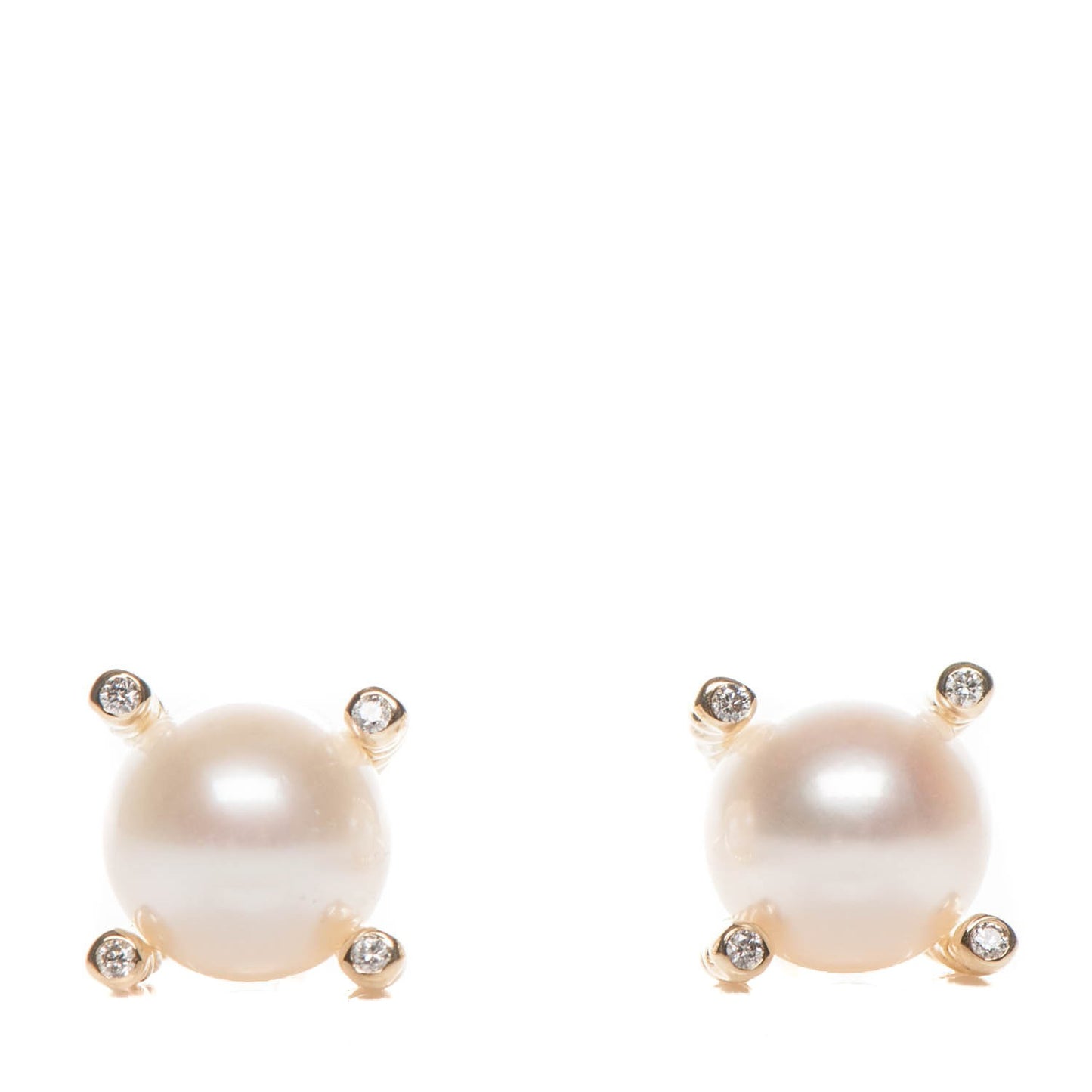 18K Yellow Gold Diamond 14mm Pearl Earrings