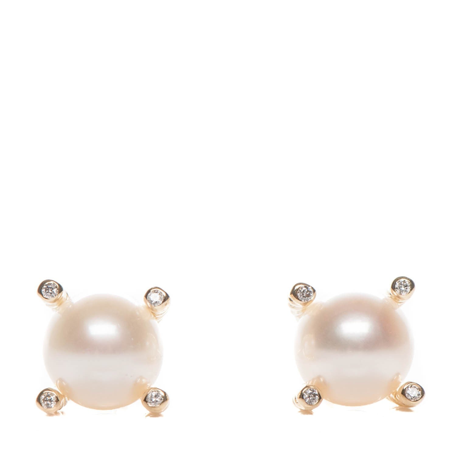 David Yurman 18K Yellow Gold Diamond 14mm Pearl Earrings 1 of 4