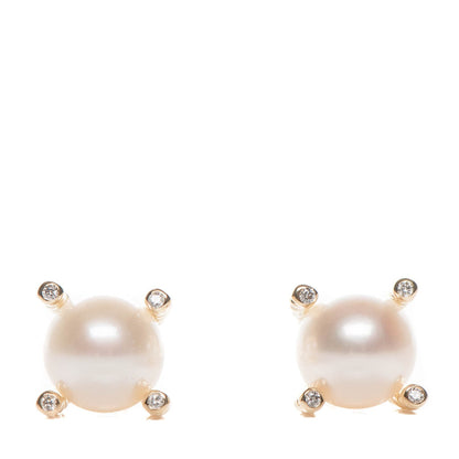 David Yurman 18K Yellow Gold Diamond 14mm Pearl Earrings 1 of 4